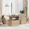 Gartensofa-set mit Kissen mit Kissen 5 pcs Beige Poly Rattan