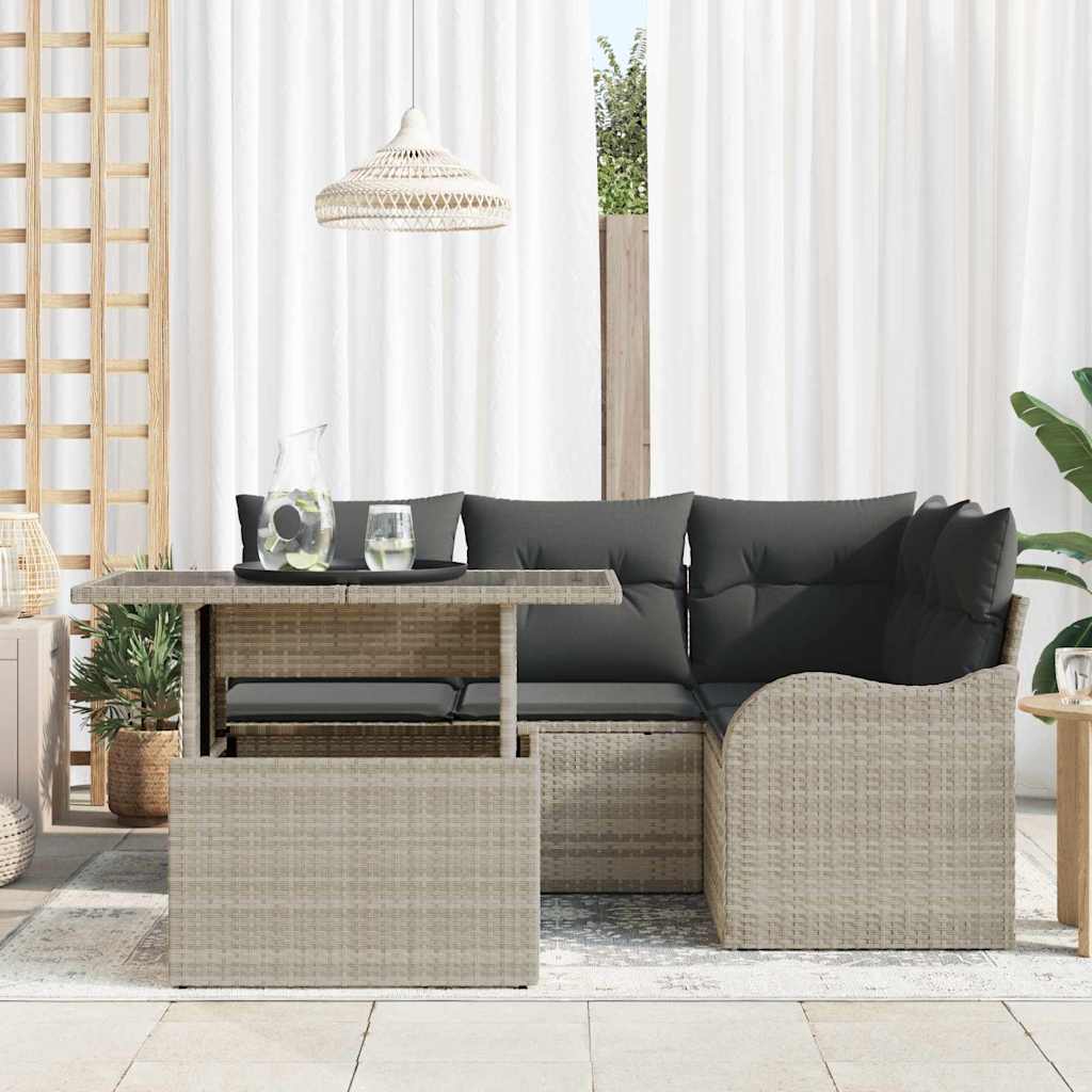 Gartensofa-set mit Kissen mit Kissen 5 pcs Hellgrau Poly Rattan