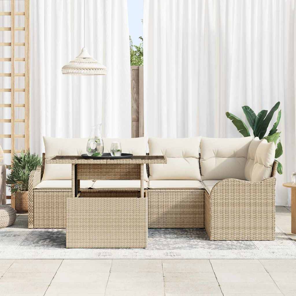 Gartensofa-set mit Kissen mit Kissen 6 pcs Beige Poly Rattan