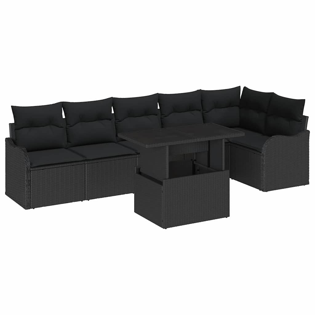 Gartensofa-set mit Kissen mit Kissen 7 pcs Schwarz Poly Rattan