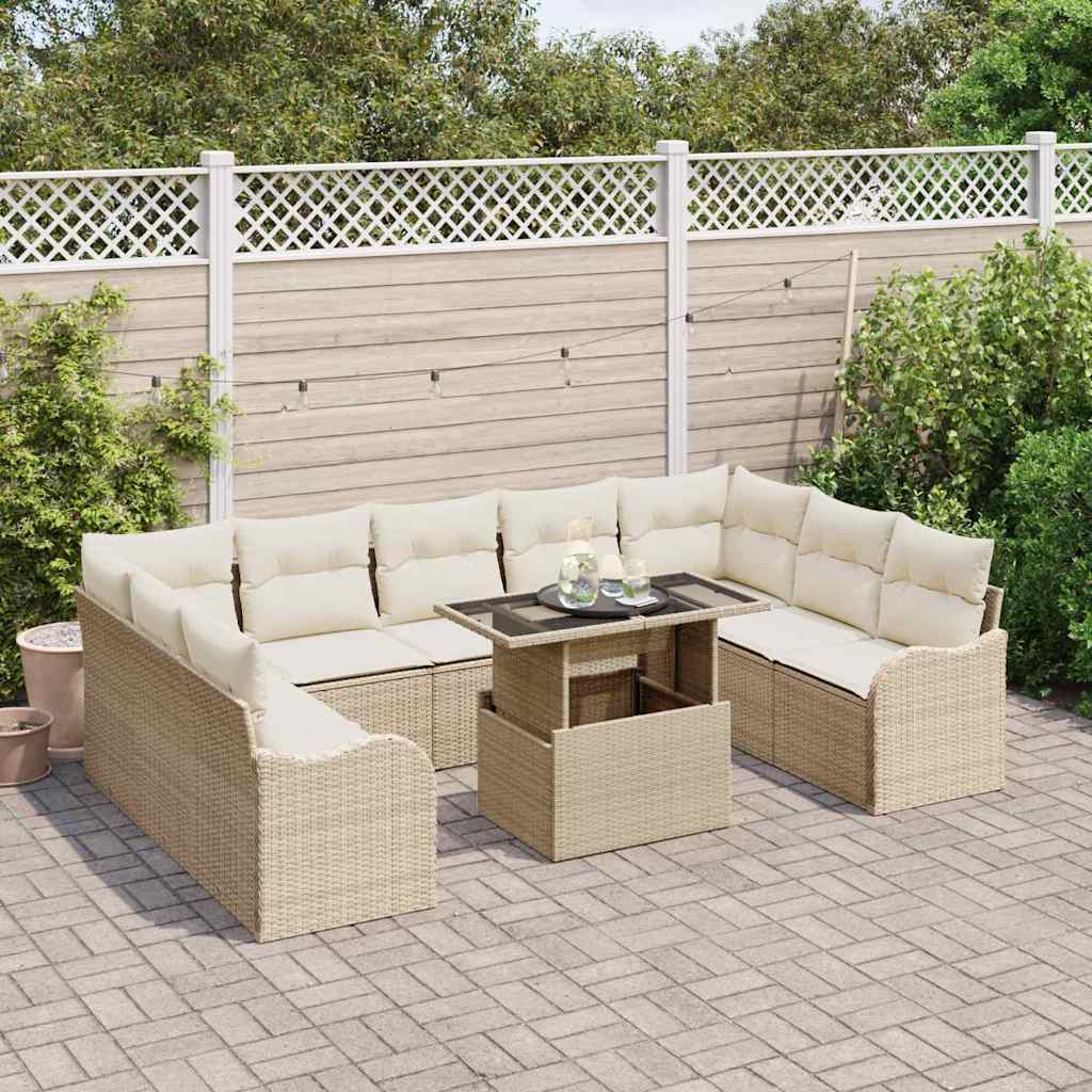 Gartensofa-set mit Kissen mit Kissen 10 pcs Beige Poly Rattan