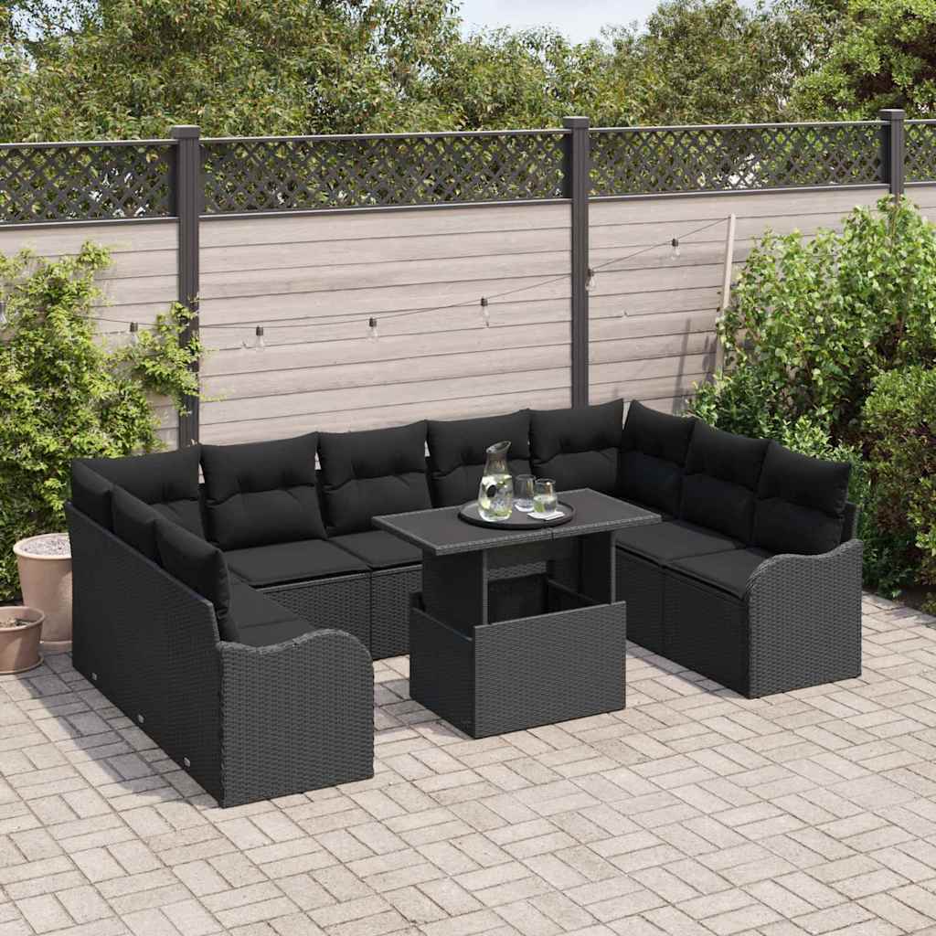 Gartensofa-set mit Kissen mit Kissen 10 pcs Schwarz Poly Rattan