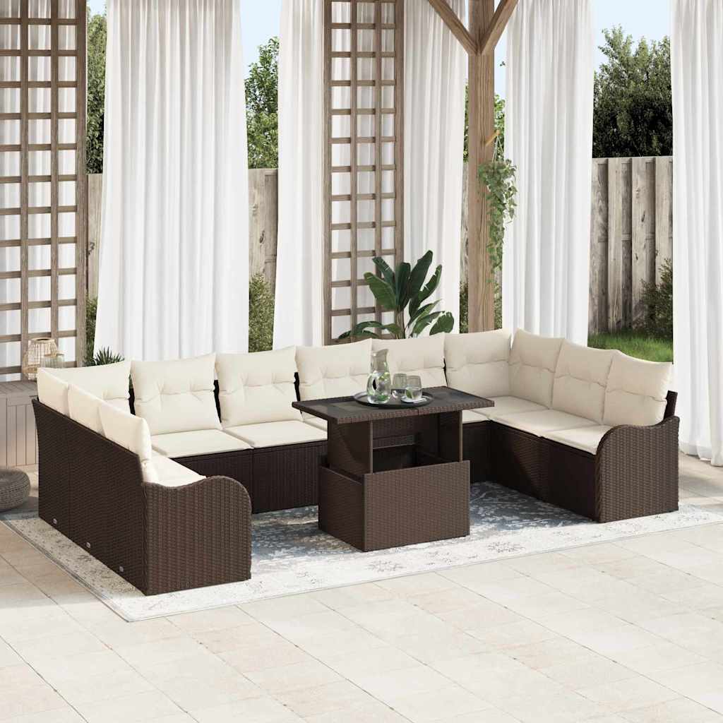 Gartensofa-set mit Kissen mit Kissen 11 pcs Braun Poly Rattan