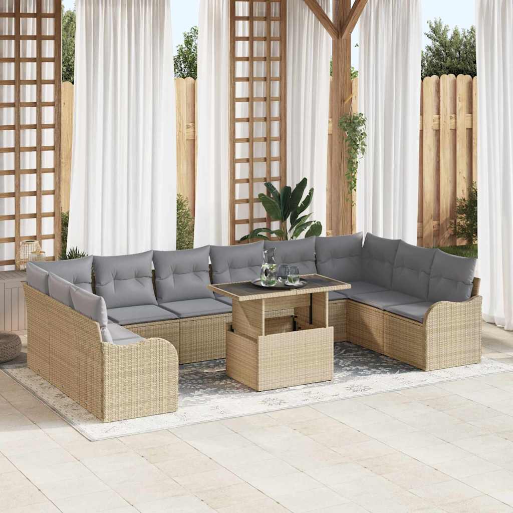 Gartensofa-set mit Kissen mit Kissen 11 pcs Beige Poly Rattan