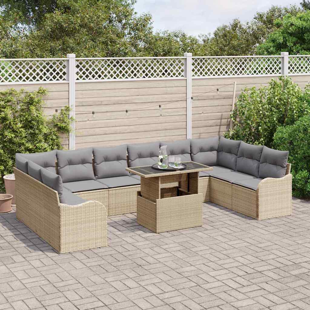 Gartensofa-set mit Kissen mit Kissen 11 pcs Beige Poly Rattan