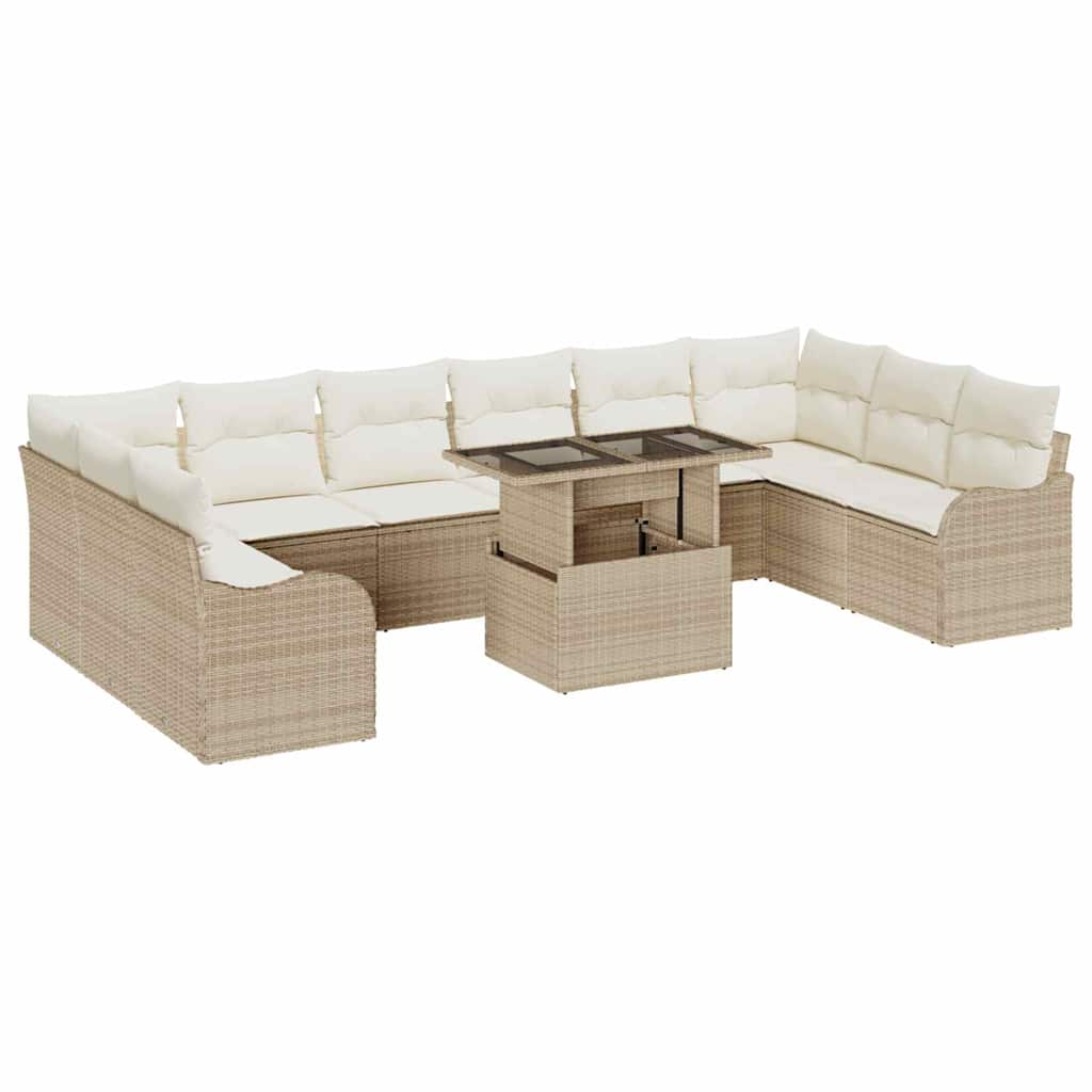 Gartensofa-set mit Kissen mit Kissen 11 pcs Beige Poly Rattan
