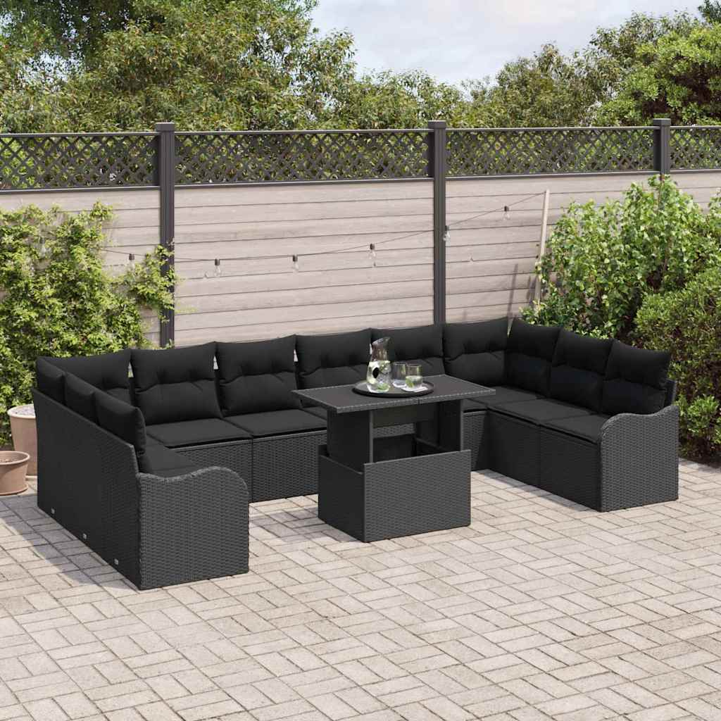 Gartensofa-set mit Kissen mit Kissen 11 pcs Schwarz Poly Rattan