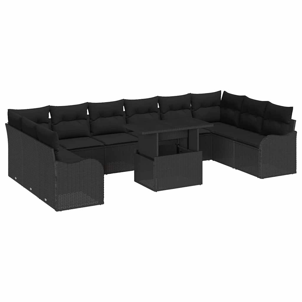 Gartensofa-set mit Kissen mit Kissen 11 pcs Schwarz Poly Rattan