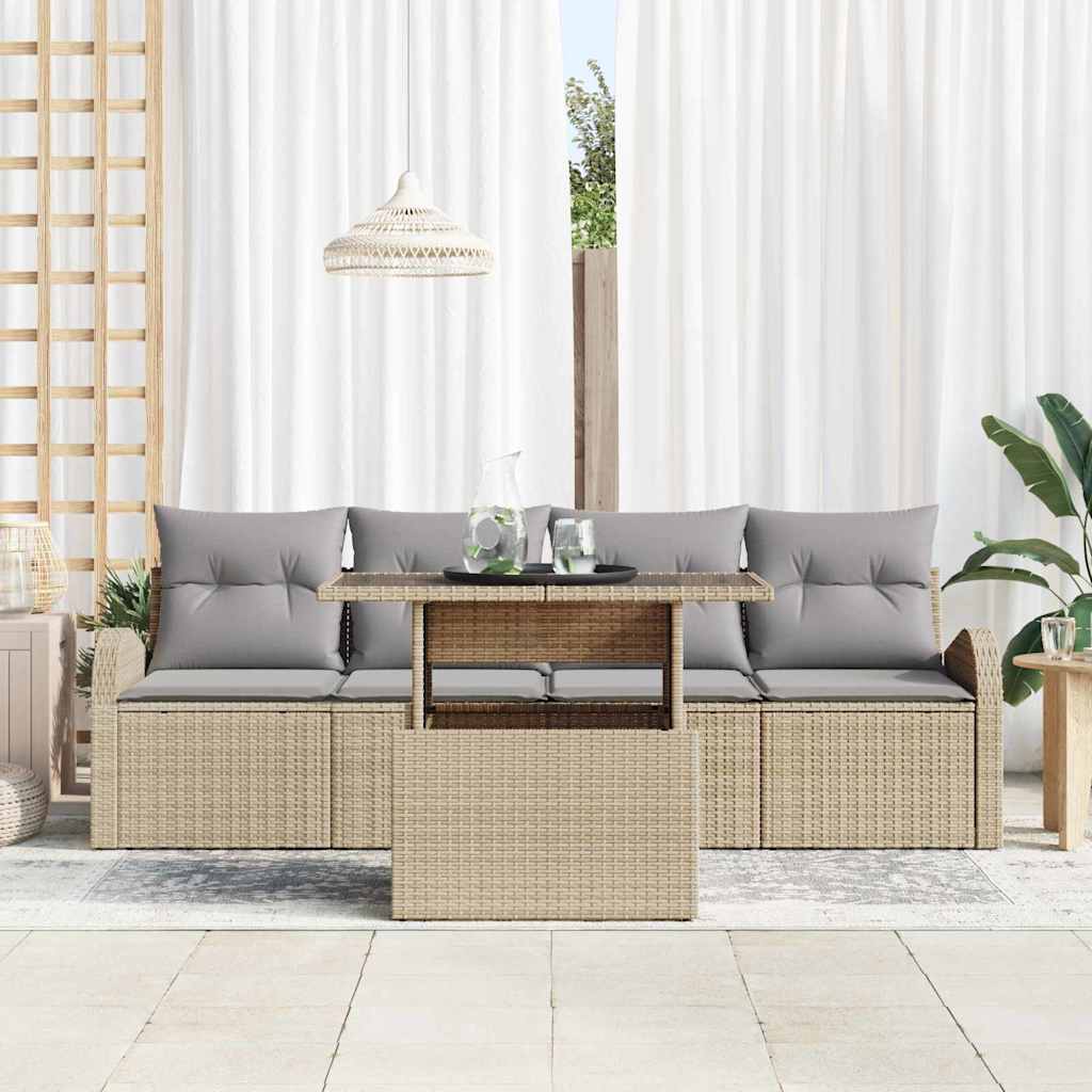 Garten-Sofa-Set mit Kissen mit Kissen 5 pcs Beige Poly Rattan