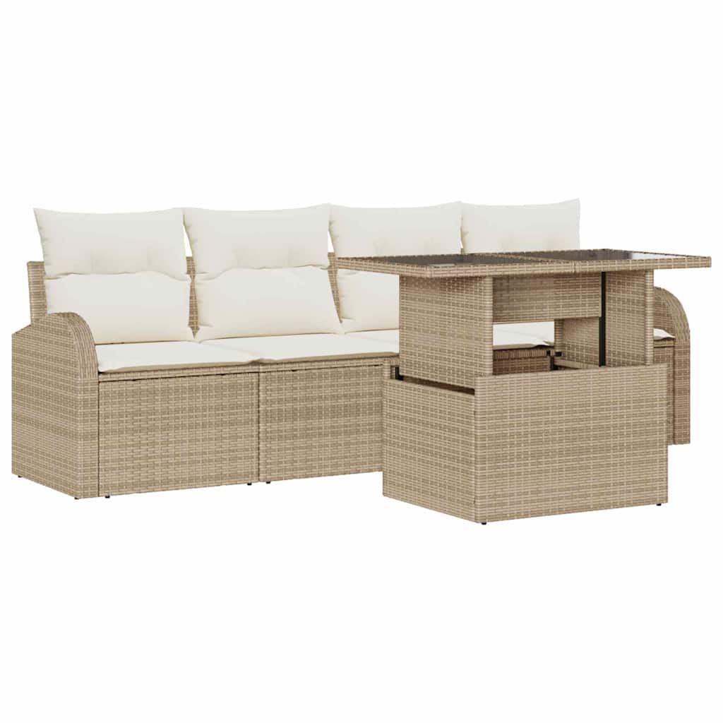 Garten-Sofa-Set mit Kissen mit Kissen 5 pcs Beige Poly Rattan