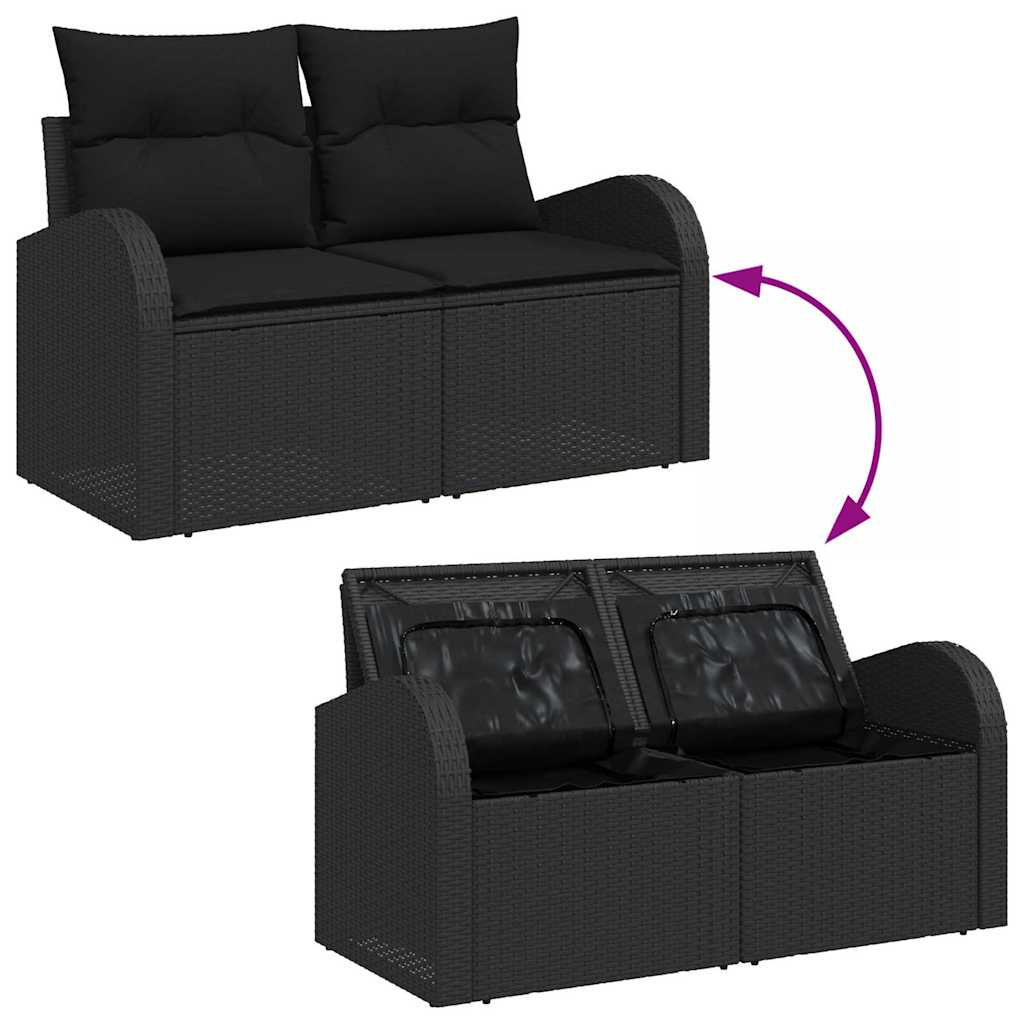 Garten-Sofa-Set mit Kissen mit Kissen 5 pcs Schwarz Poly Rattan