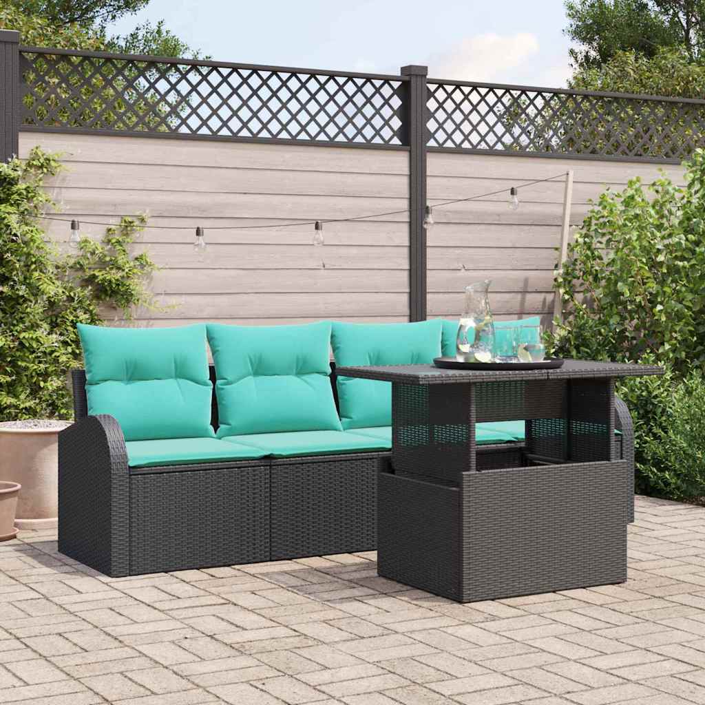 Gartensofa-set mit Kissen mit Kissen 5 pcs Schwarz Poly Rattan