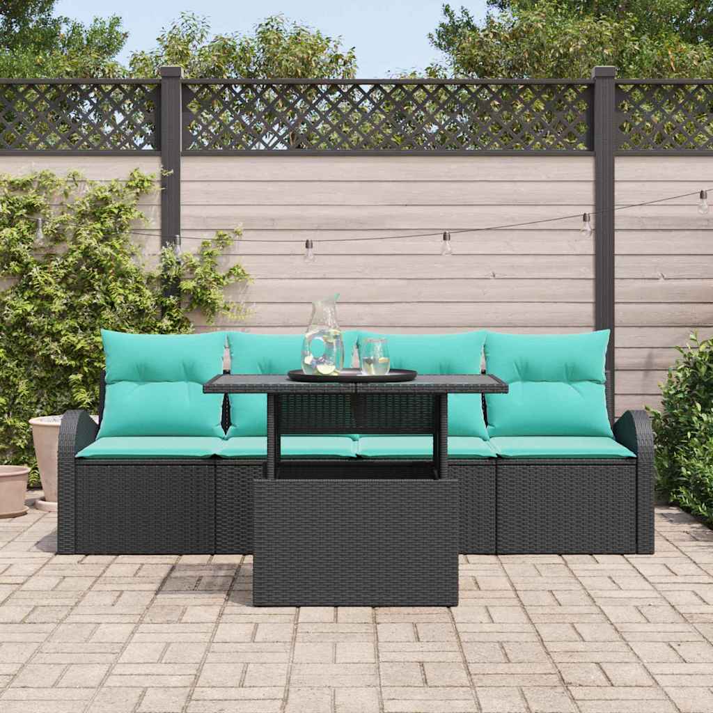 Gartensofa-set mit Kissen mit Kissen 5 pcs Schwarz Poly Rattan