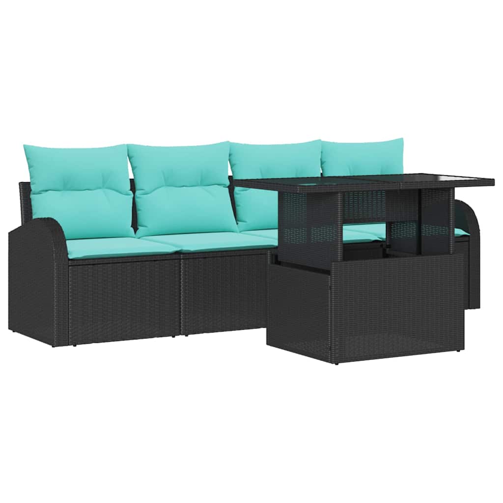 Gartensofa-set mit Kissen mit Kissen 5 pcs Schwarz Poly Rattan