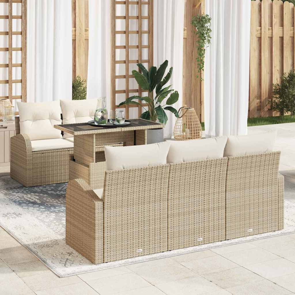 Gartensofa-set mit Kissen mit Kissen 6 pcs Beige Poly Rattan
