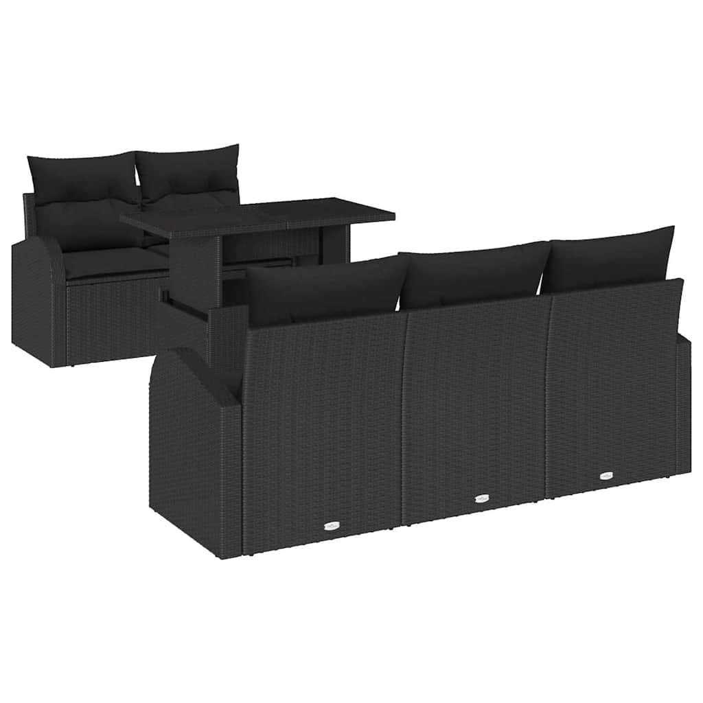 Gartensofa-set mit Kissen mit Kissen 6 pcs Schwarz Poly Rattan