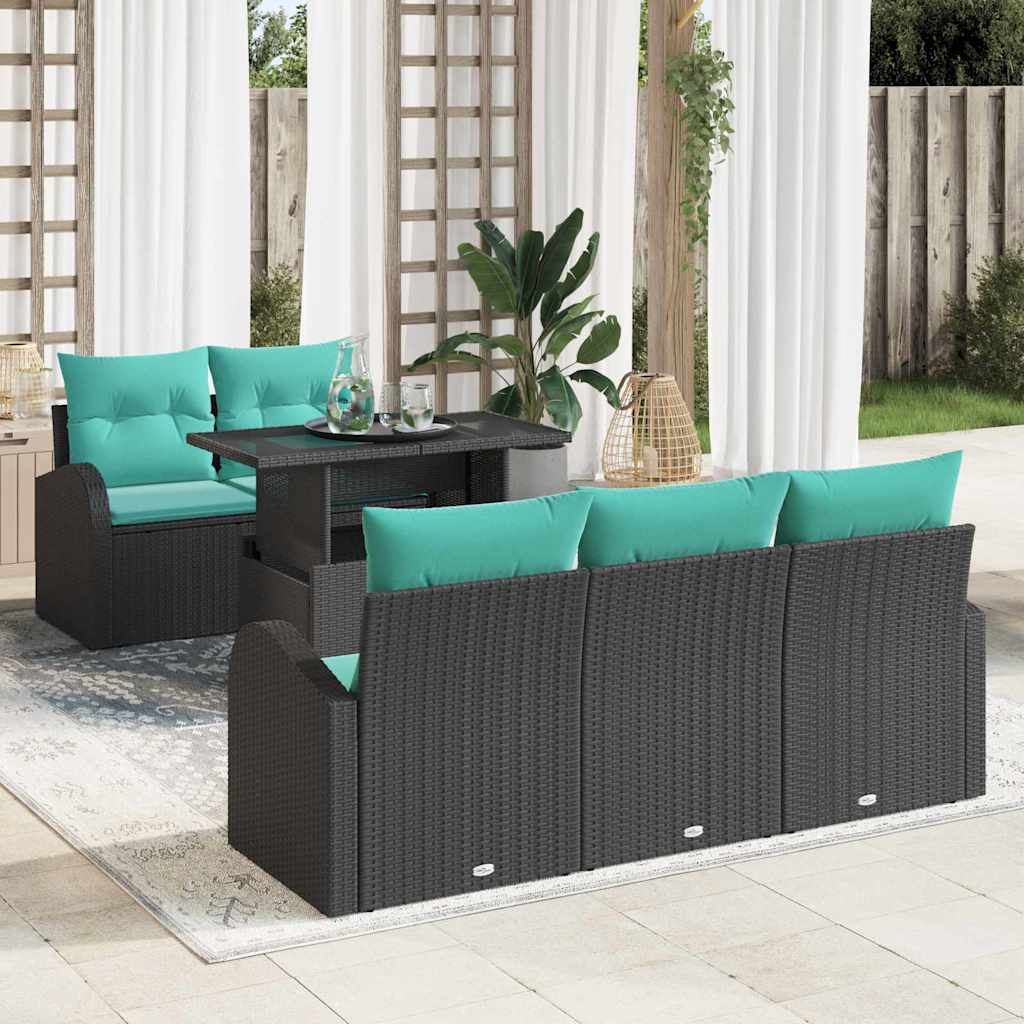 Gartensofa-set mit Kissen mit Kissen 6 pcs Schwarz Poly Rattan