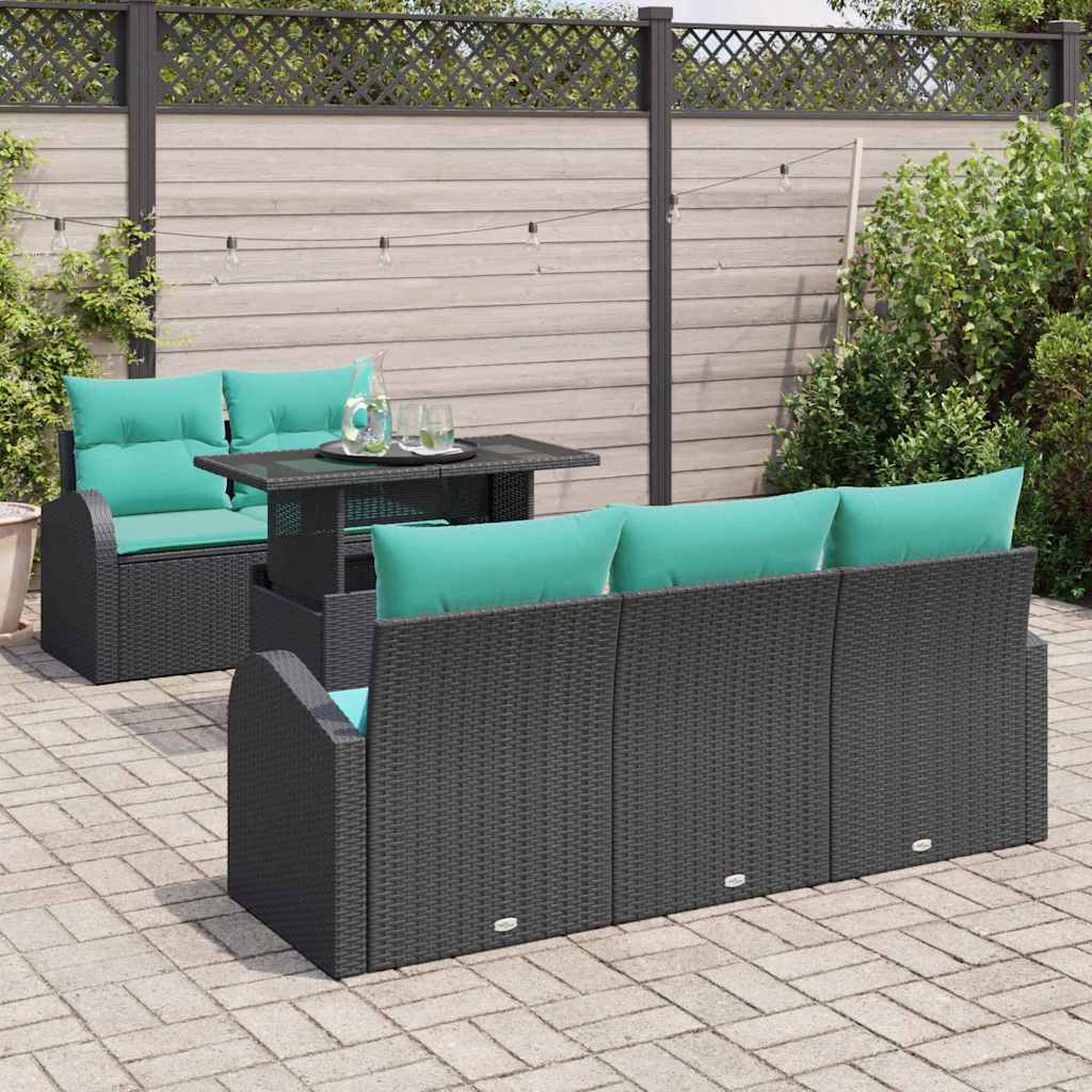 Gartensofa-set mit Kissen mit Kissen 6 pcs Schwarz Poly Rattan