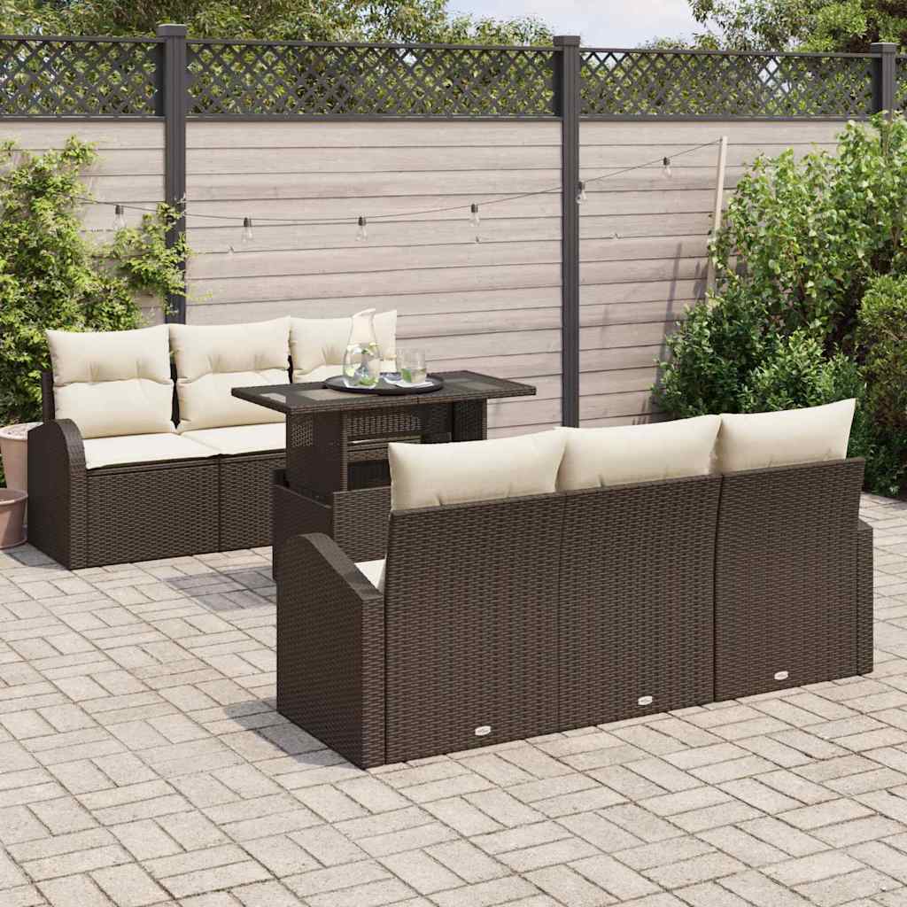 Gartensofa-set mit Kissen mit Speicher 7 pcs Braun Poly Rattan