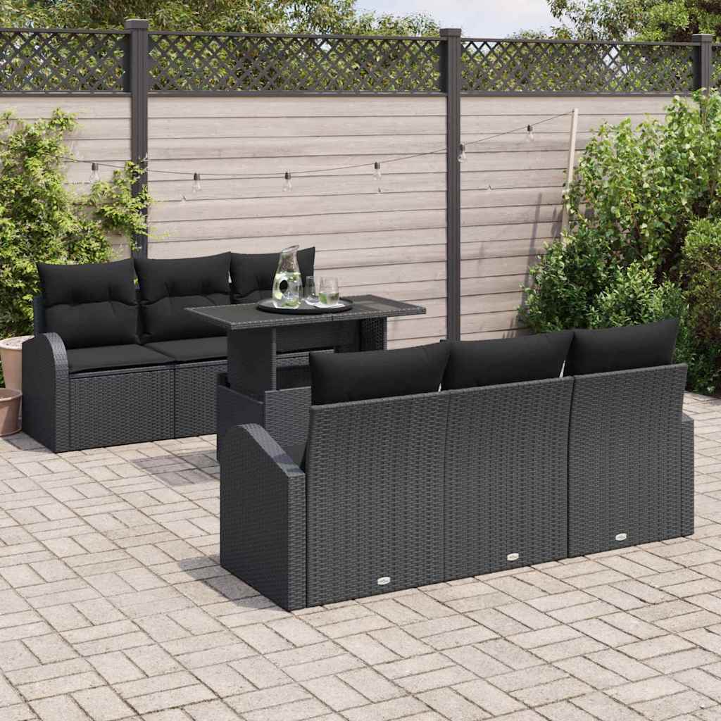 Gartensofa-set mit Kissen mit Kissen 7 pcs Schwarz Poly Rattan