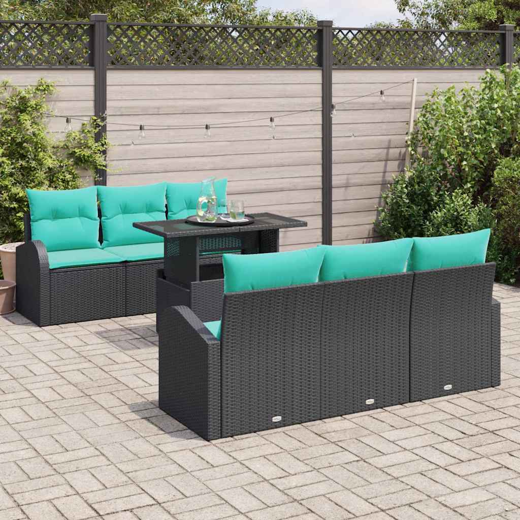 Gartensofa-set mit Kissen mit Kissen 7 pcs Schwarz Poly Rattan