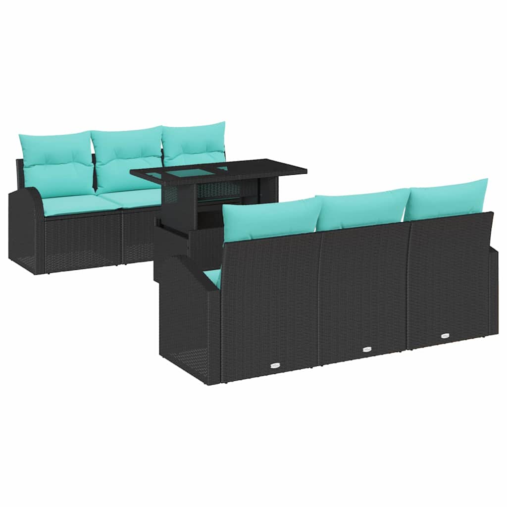 Gartensofa-set mit Kissen mit Kissen 7 pcs Schwarz Poly Rattan