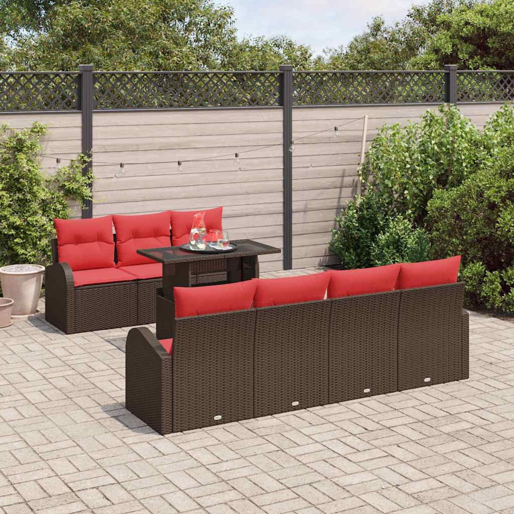 Gartensofa-set mit Kissen mit Speicher 8 pcs Braun Poly Rattan