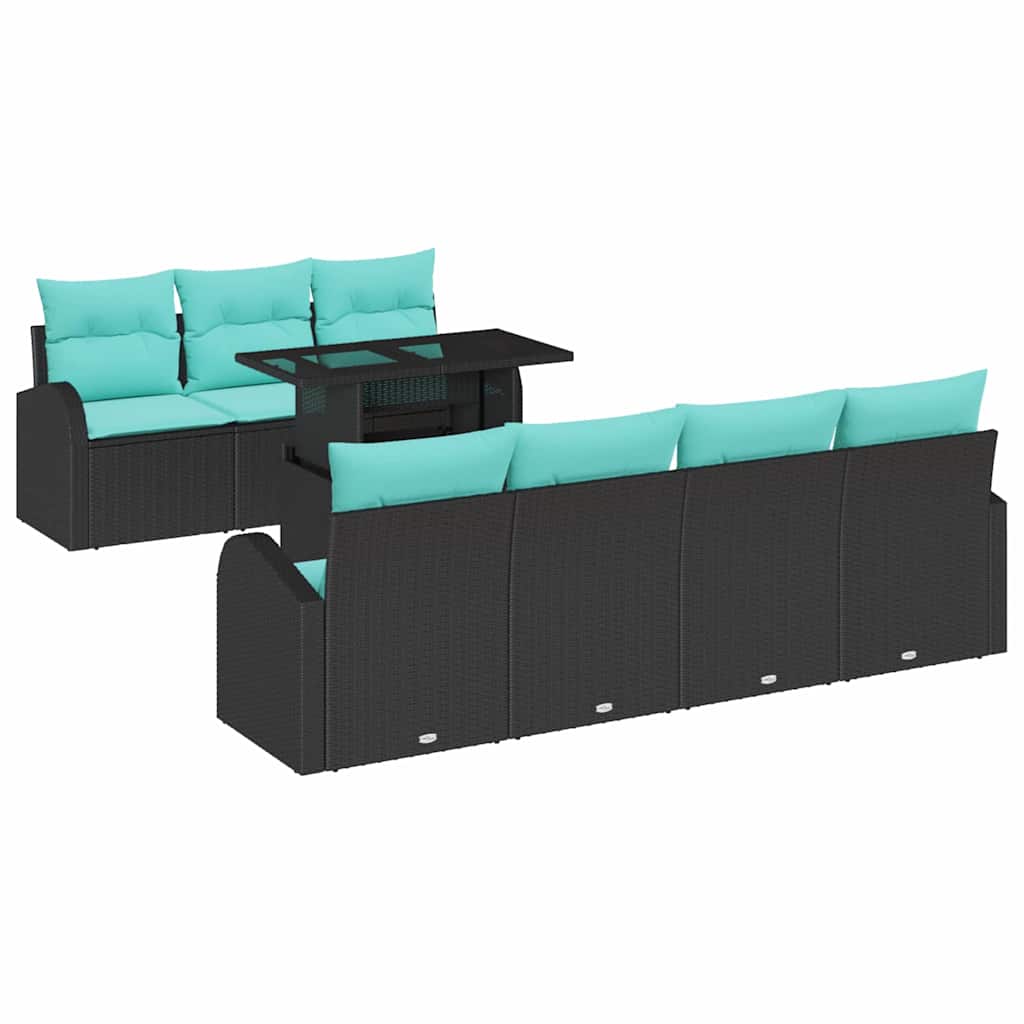 Gartensofa-set mit Kissen mit Kissen 8 pcs Schwarz Poly Rattan