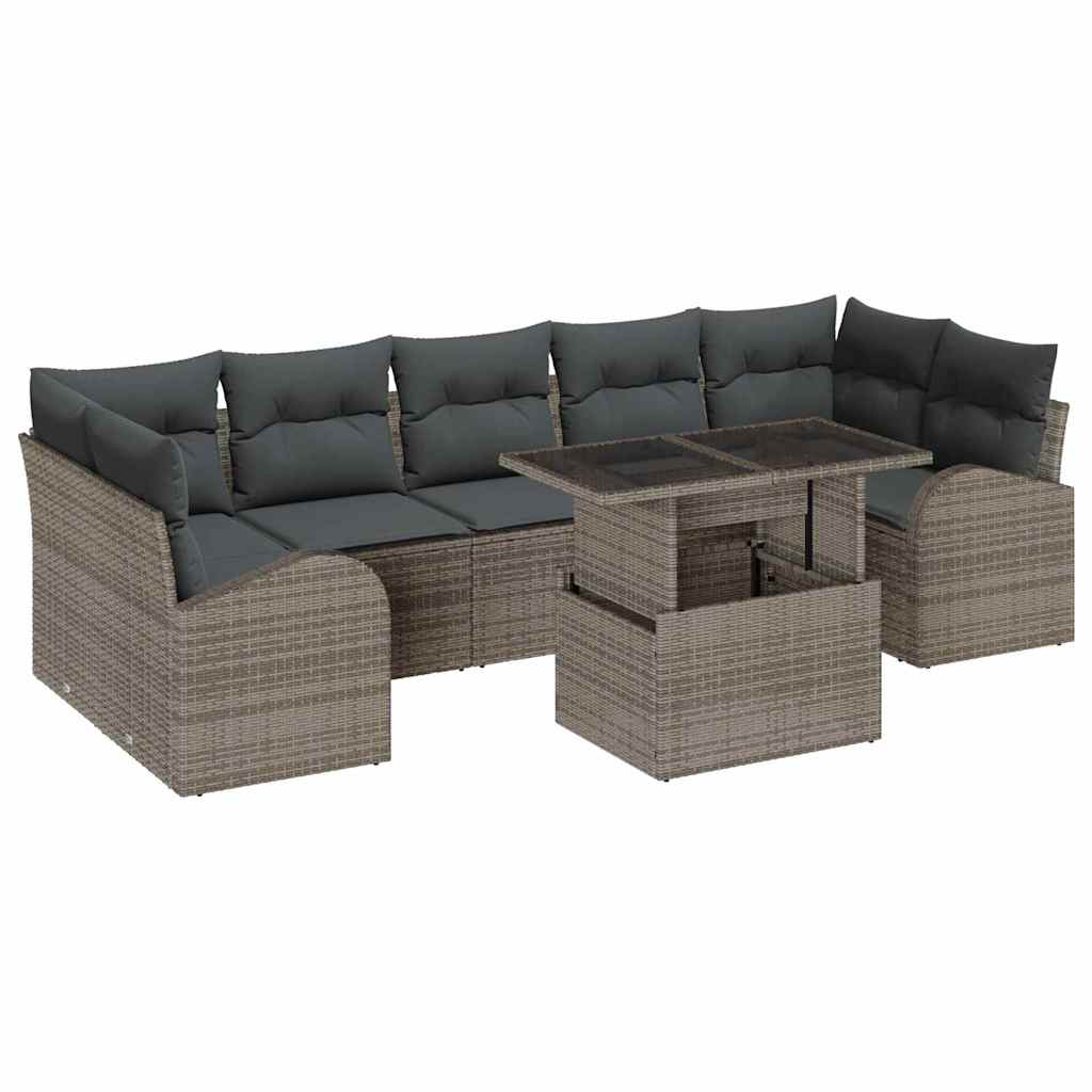 Gartensofa-set mit Kissen mit Speicher 8 pcs Grau Poly Rattan