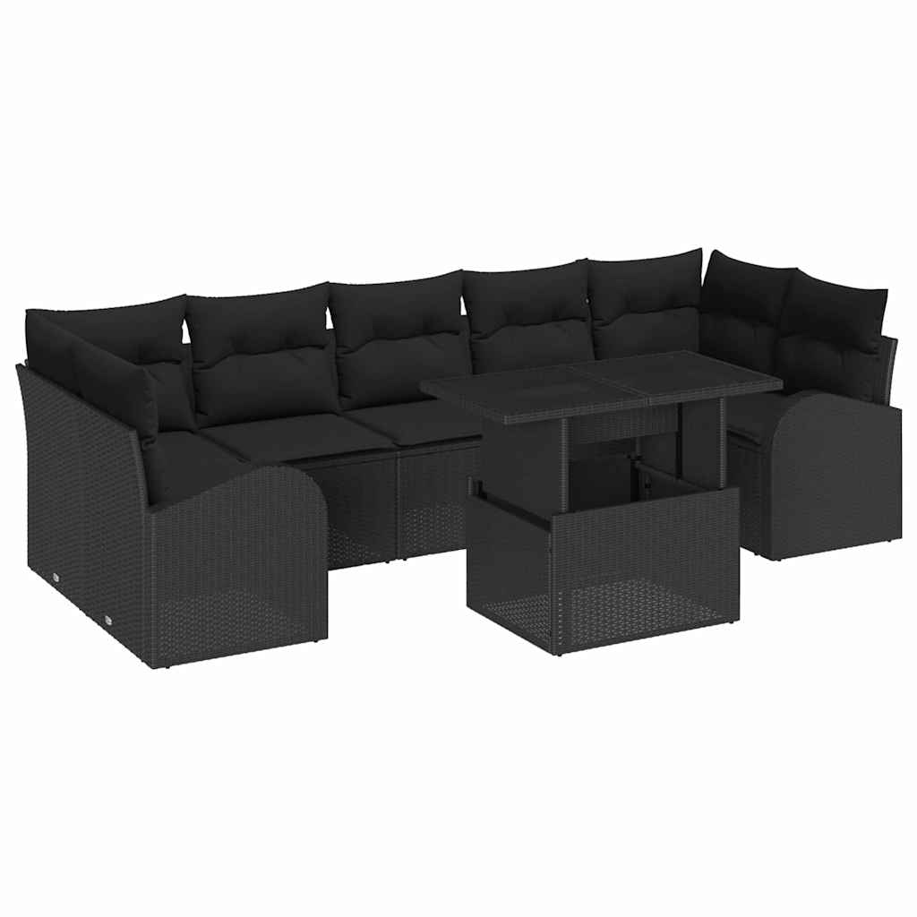 Gartensofa-set mit Kissen mit Kissen 8 pcs Schwarz Poly Rattan