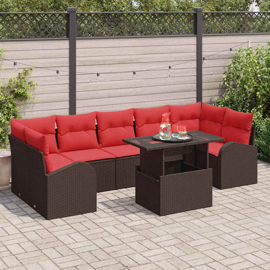 Gartensofa-set mit Kissen mit Speicher 8 pcs Braun Poly Rattan