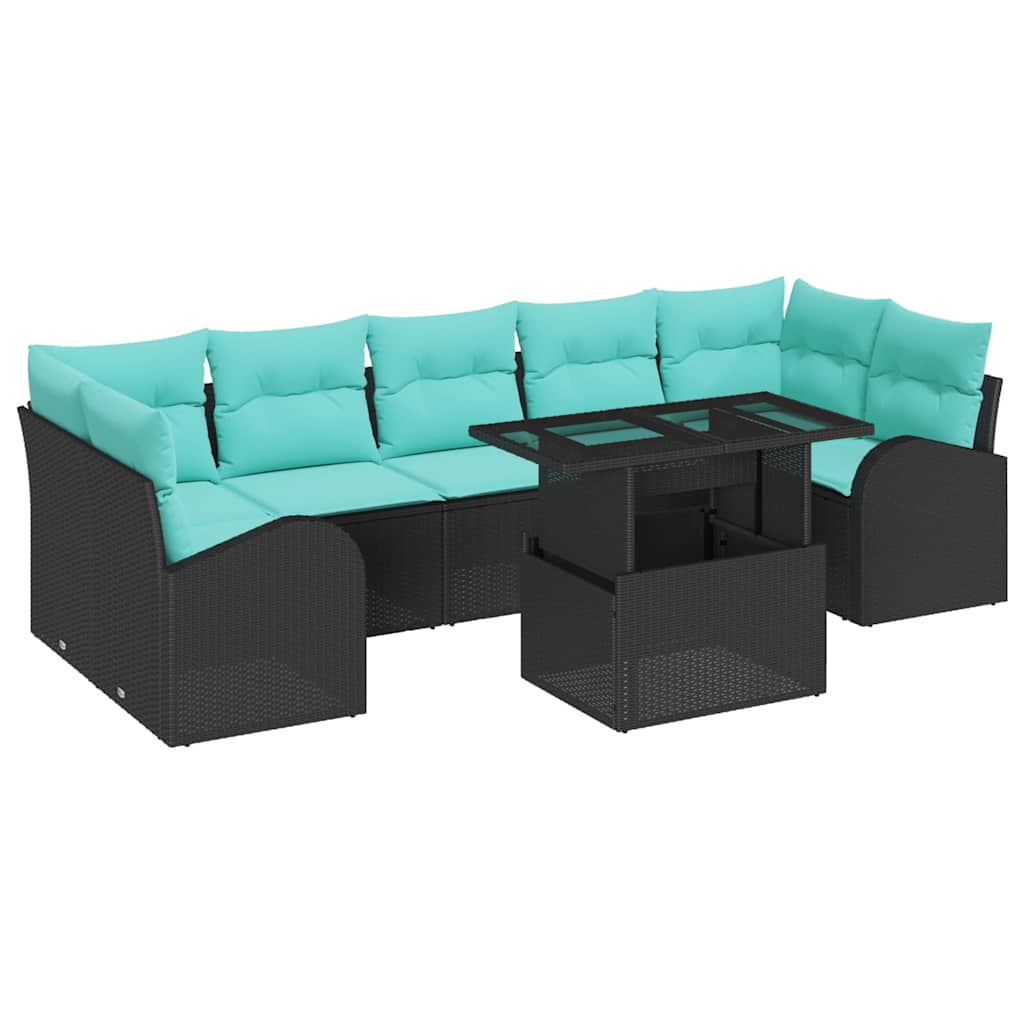 Garten-Sofa-Set mit Kissen mit Kissen 8 pcs Schwarz Poly Rattan