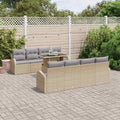 Gartensofa-set mit Kissen mit Speicher 9 pcs Beige Poly Rattan