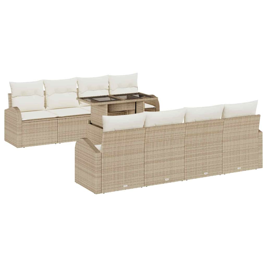 Gartensofa-set mit Kissen mit Speicher 9 pcs Beige Poly Rattan