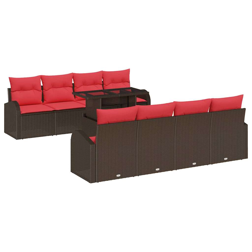 Gartensofa-set mit Kissen mit Speicher 9 pcs Braun Poly Rattan
