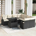Garten-Sofa-Set mit Kissen mit Kissen 9 pcs Schwarz Poly Rattan