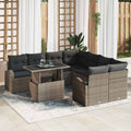 Garten-Sofa-Set mit Kissen mit Speicher 9 pcs Grau Poly Rattan