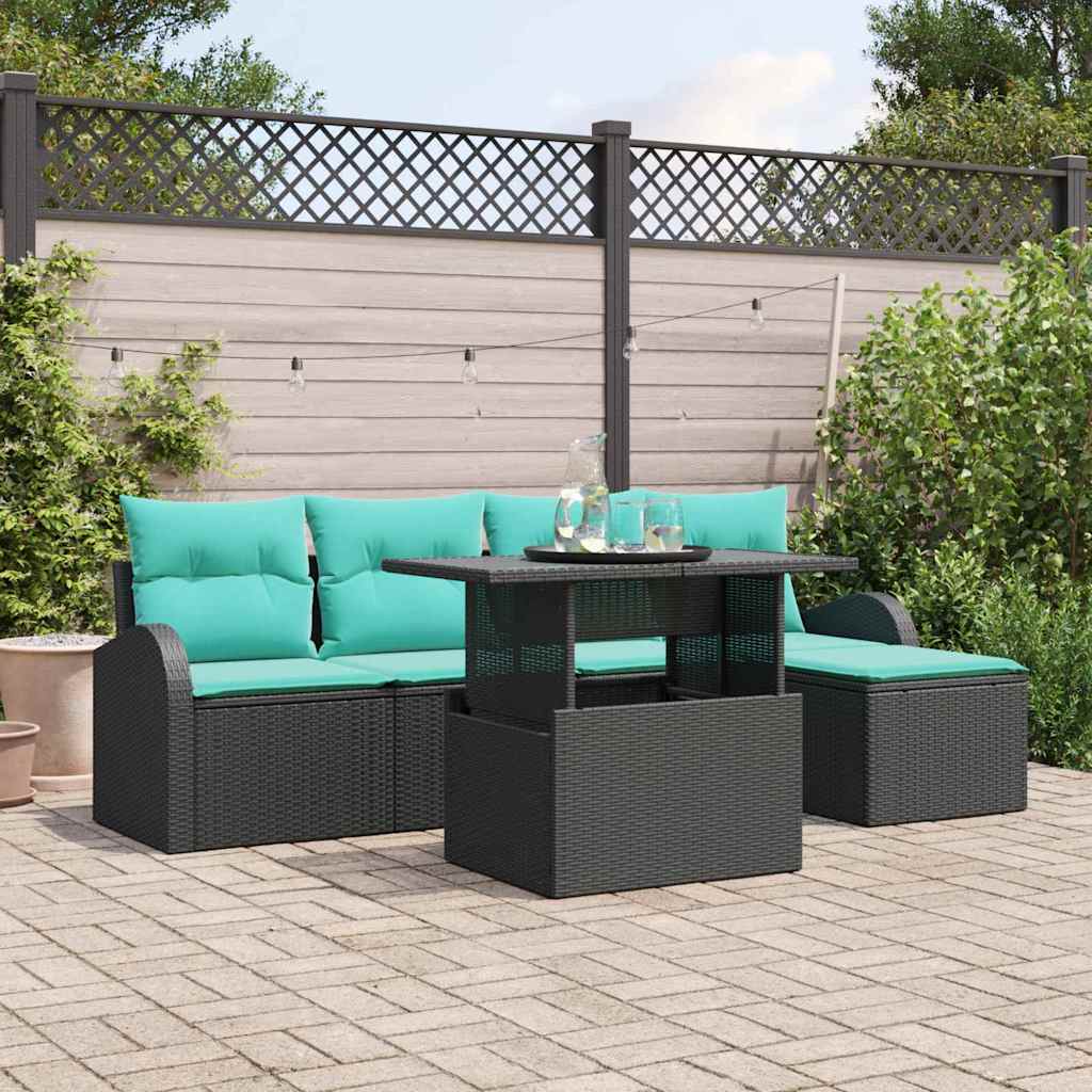 Gartensofa-set mit Kissen 6 pcs Schwarz Poly Rattan