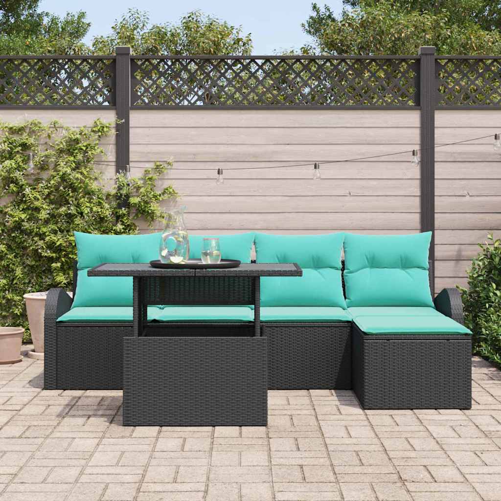 Gartensofa-set mit Kissen 6 pcs Schwarz Poly Rattan