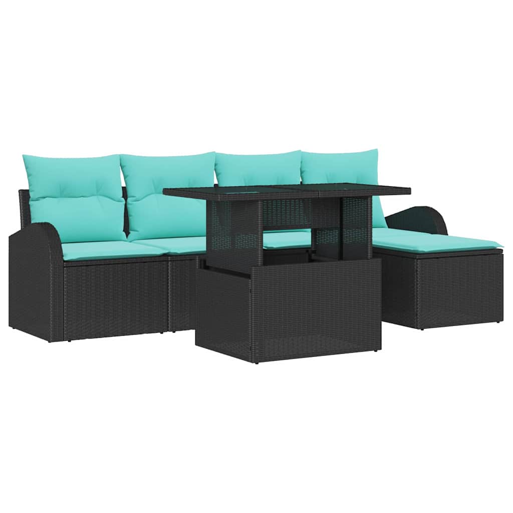 Gartensofa-set mit Kissen 6 pcs Schwarz Poly Rattan