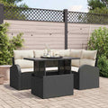 Gartensofa-set mit Kissen mit Kissen 5 pcs Schwarz Poly Rattan