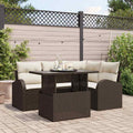 Gartensofa-set mit Kissen mit Speicher 5 pcs Braun Poly Rattan