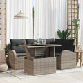 Gartensofa-set mit Kissen mit Speicher 5 pcs Grau Poly Rattan