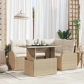 Gartensofa-set mit Kissen mit Speicher 5 pcs Beige Poly Rattan