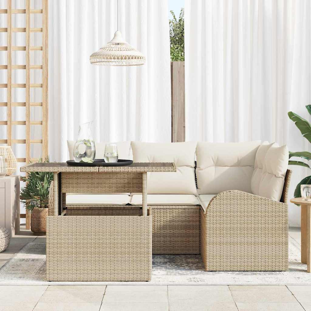 Gartensofa-set mit Kissen mit Speicher 5 pcs Beige Poly Rattan
