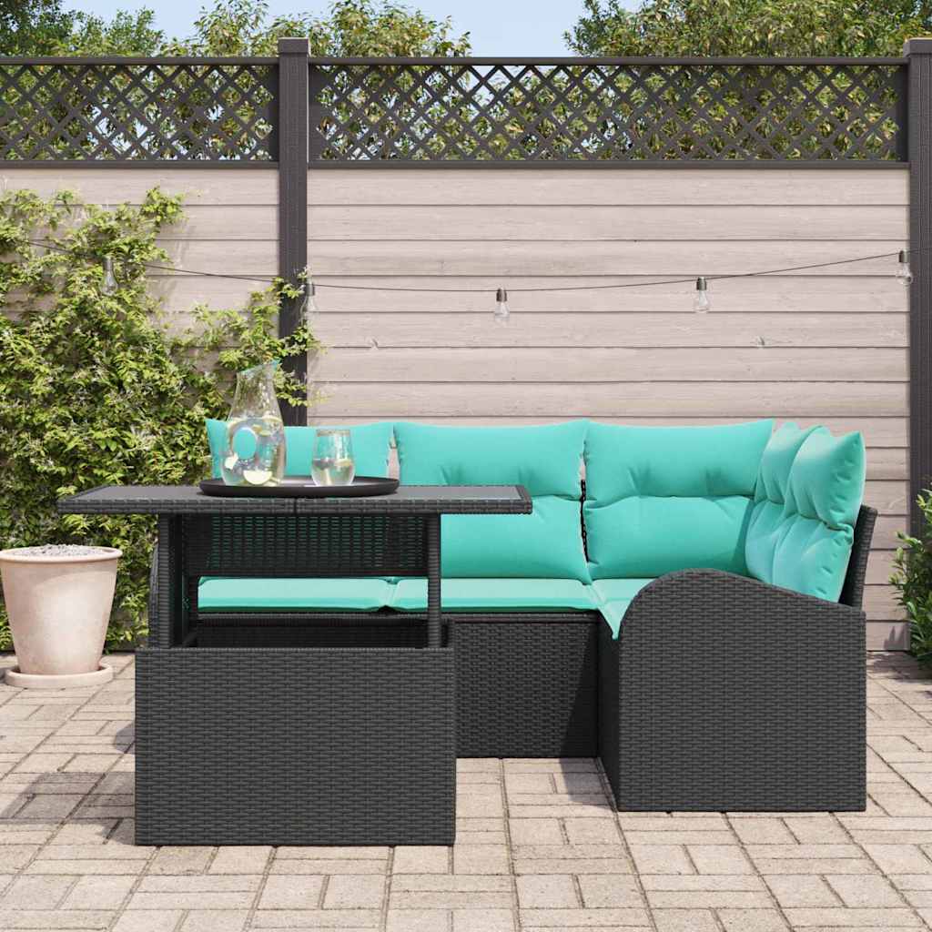 Gartensofa-set mit Kissen mit Kissen 5 pcs Schwarz Poly Rattan