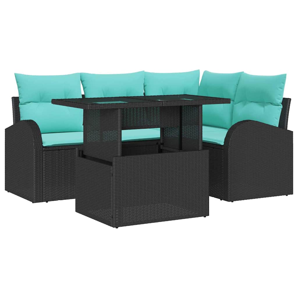 Gartensofa-set mit Kissen mit Kissen 5 pcs Schwarz Poly Rattan
