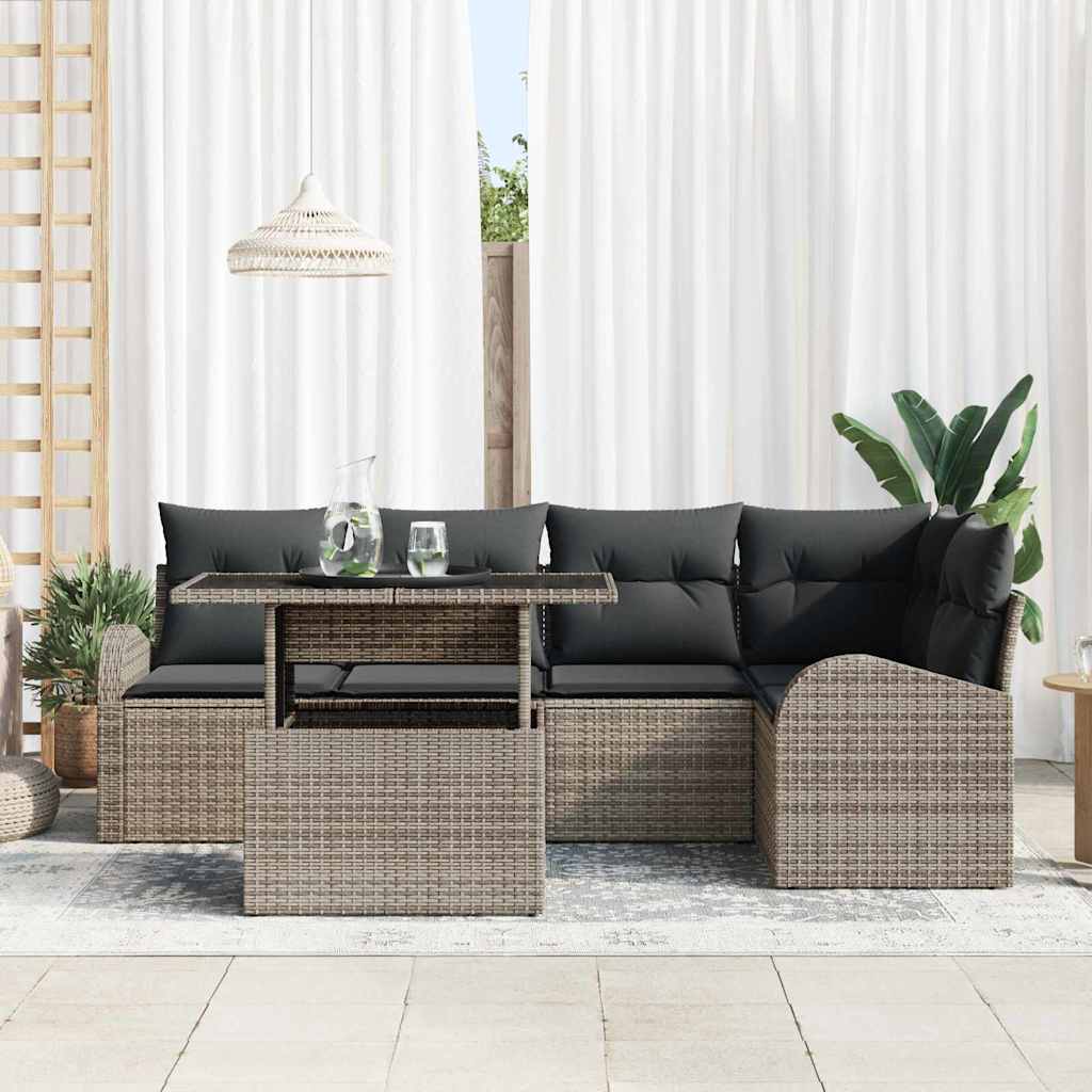 Gartensofa-set mit Kissen mit Speicher 6 pcs Grau Poly Rattan