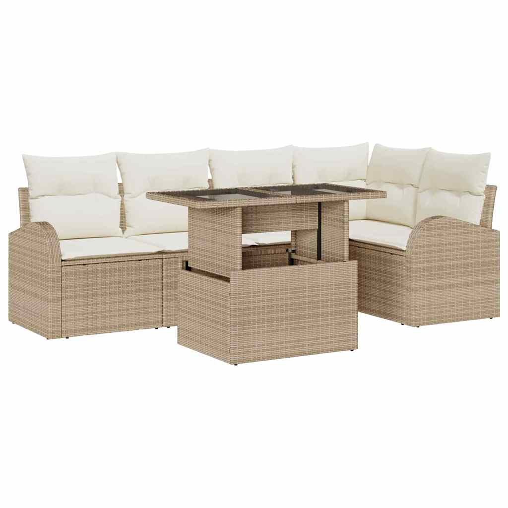 Gartensofa-set mit Kissen mit Speicher 6 pcs Beige Poly Rattan