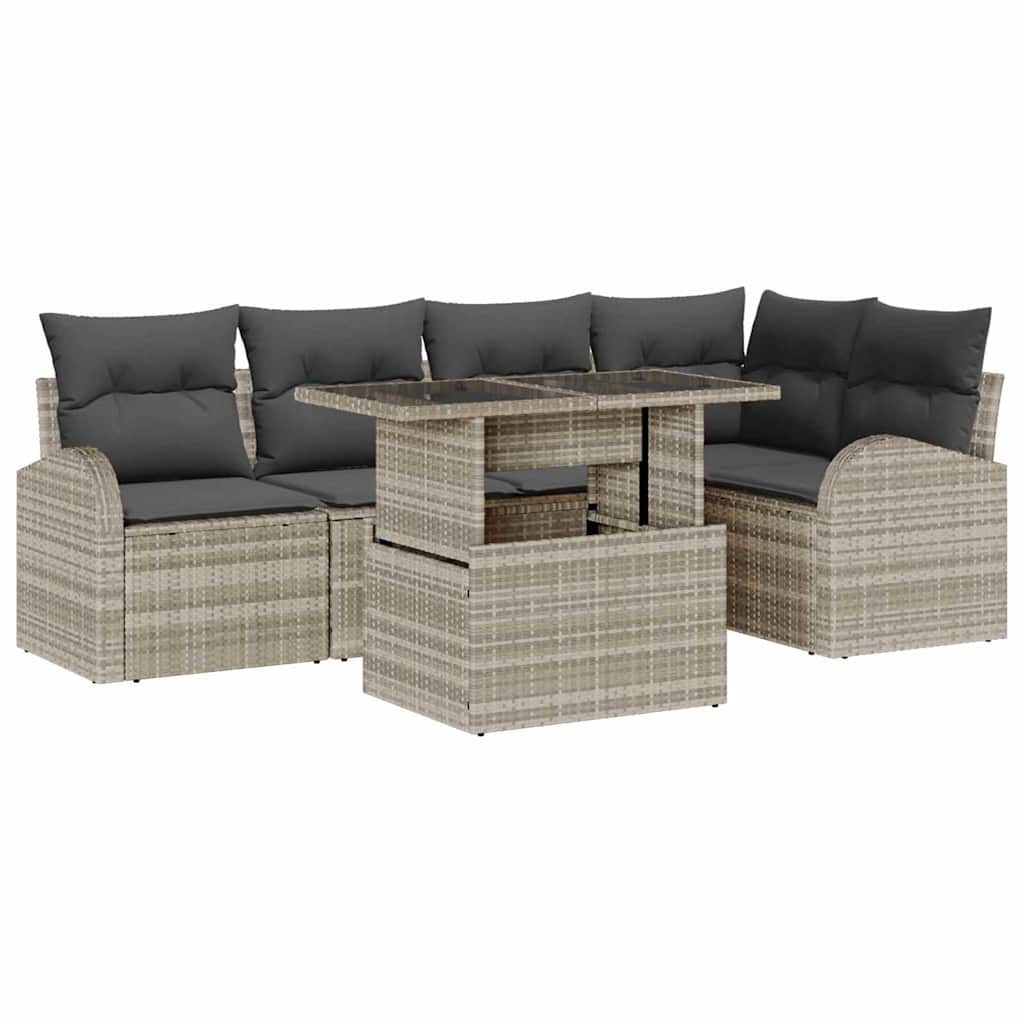 Gartensofa-set mit Kissen mit Kissen 6 pcs Hellgrau Poly Rattan